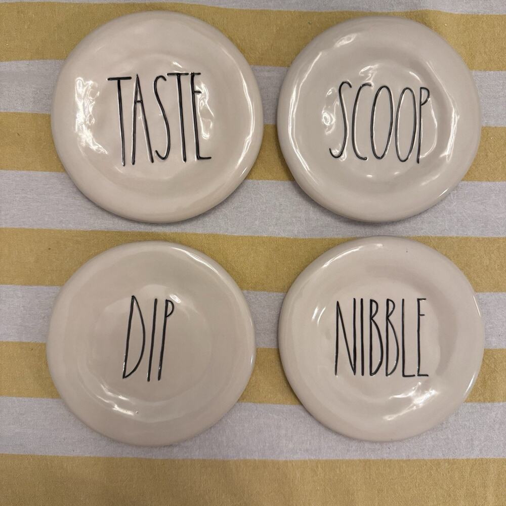 Rae Dunn Round Appetizer Dessert Plates 6"‎ Artisan Magenta Set Of 4 White Decor